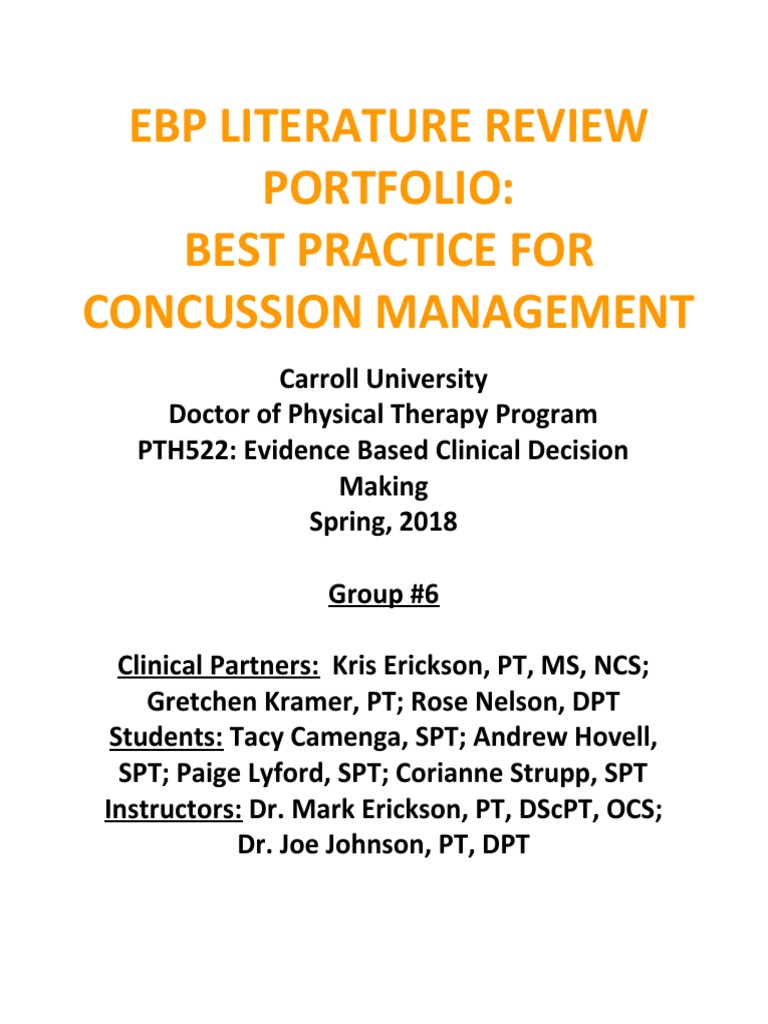 pth522 2018 Ebp Portfolio Group 06 | PDF | Concussion | Balance (Ability)