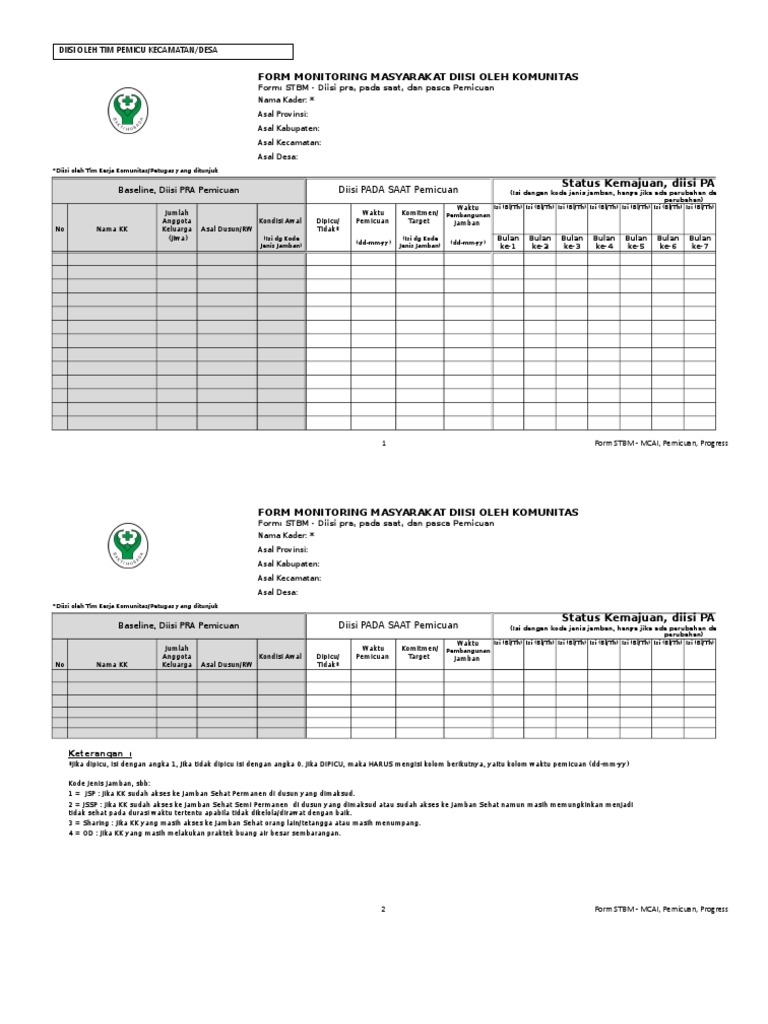 Formulir Monitoring STBM Masyarakat | PDF