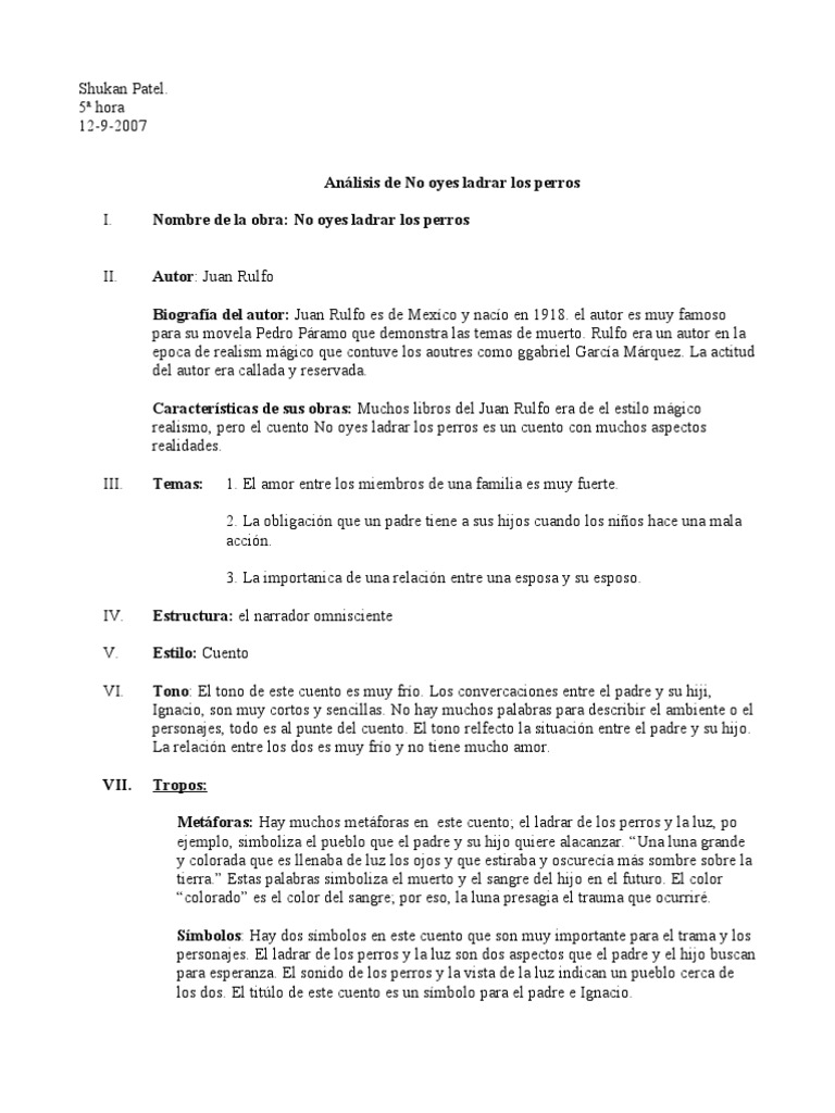 No Oyes Ladrar Los Perros Analysis PDF Cuentos