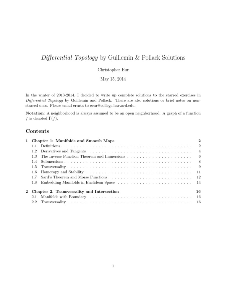 Guillemin & Pollack Solutions Overview | PDF | Differentiable Manifold ...