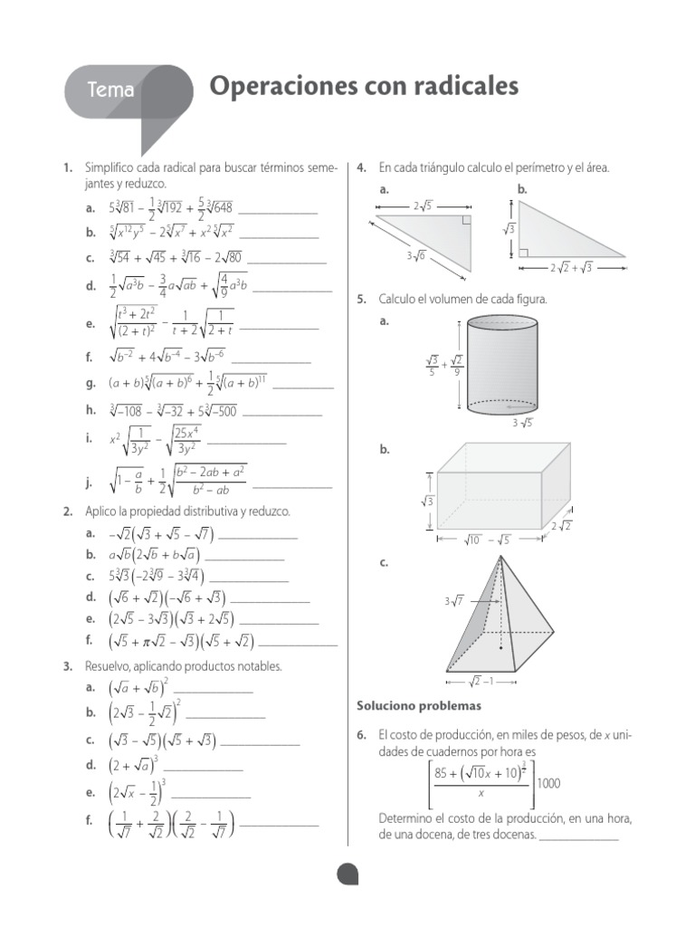 9 Operaciones Con Radicales Pdf Enseñanza De Matemática