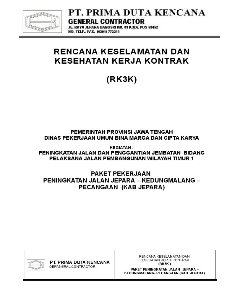 RK3K Peningkatan Jalan Jepara-Kedungmalang | PDF