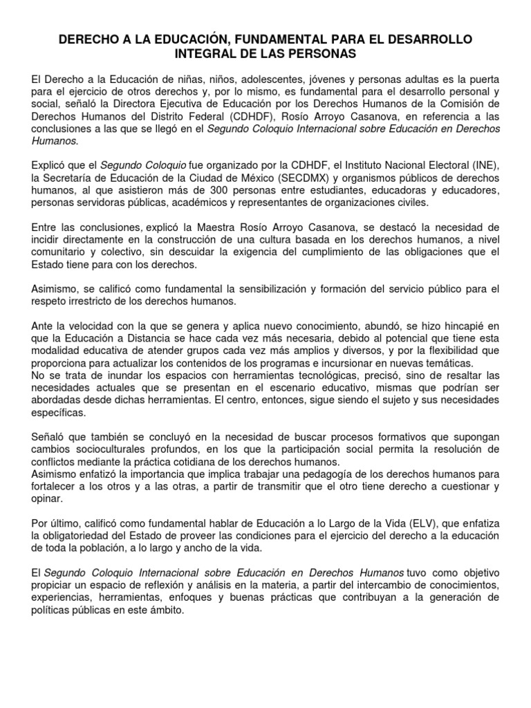 Derecho A La Educación | PDF | Derechos humanos | México