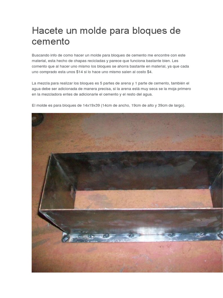 Anciano Falange sorpresa Hacete Un Molde para Bloques de Cemento | PDF | Soldadura | Construcción