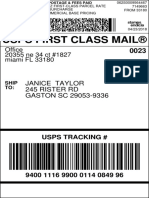 Usps First Class Mail®: Janice Taylor 245 Rister RD GASTON SC 29053-9336