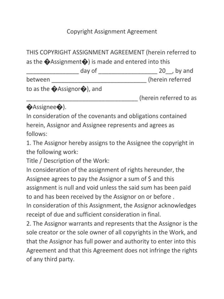 Copyright Assignment Agreement Template | PDF | Finance & Money ...