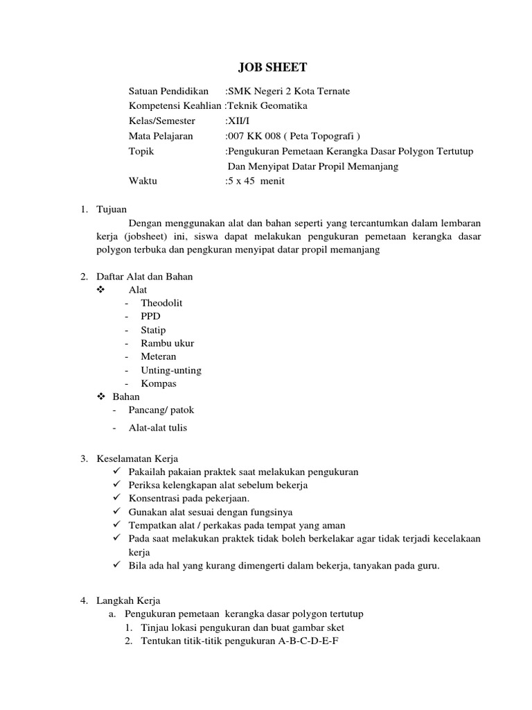 Contoh Jobsheet Pemetaan SMK | PDF
