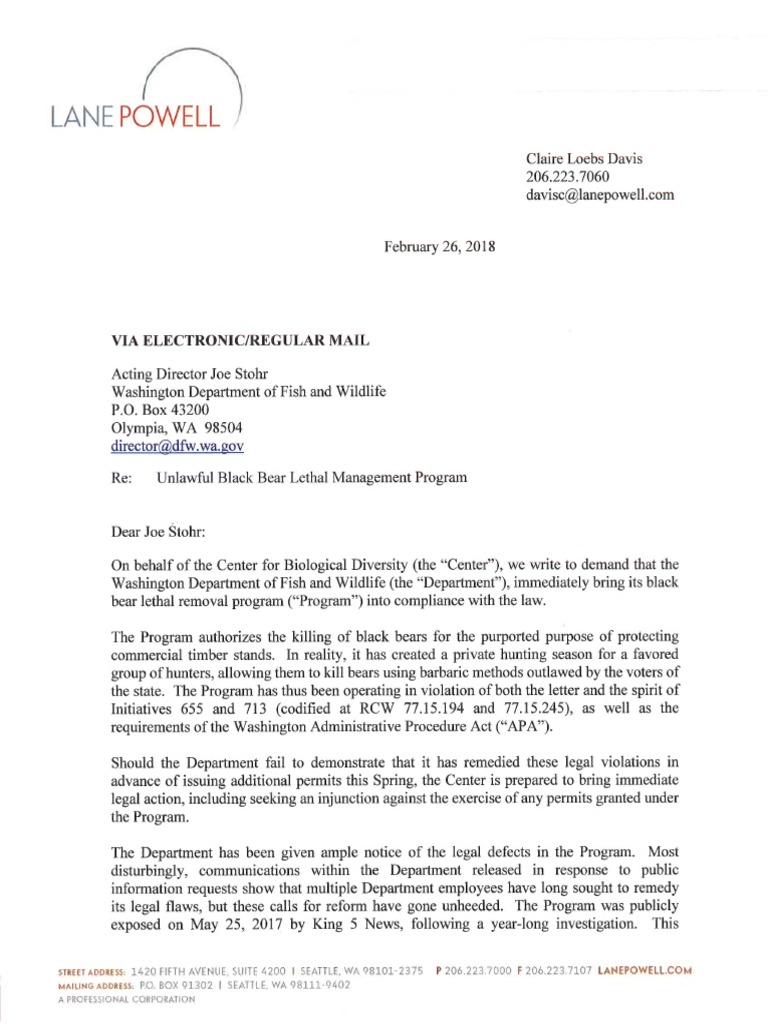 Center for biological diversity letter