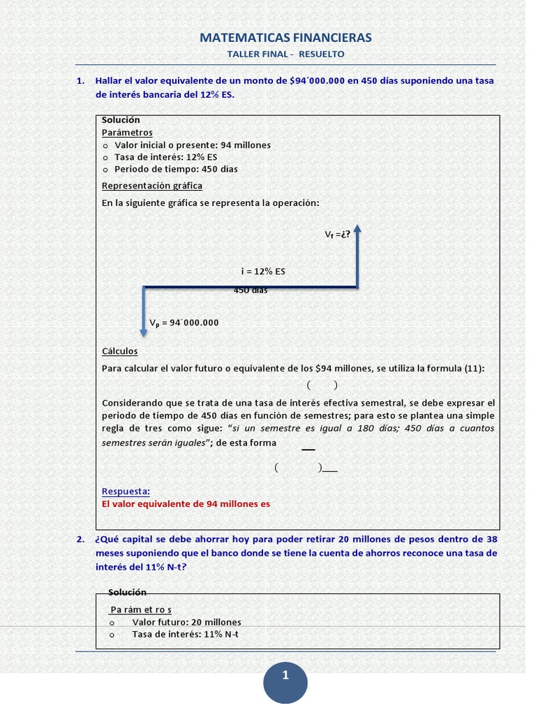 Taller de Matemáticas Financieras Resuelto | PDF | Finanzas Matemáticas ...