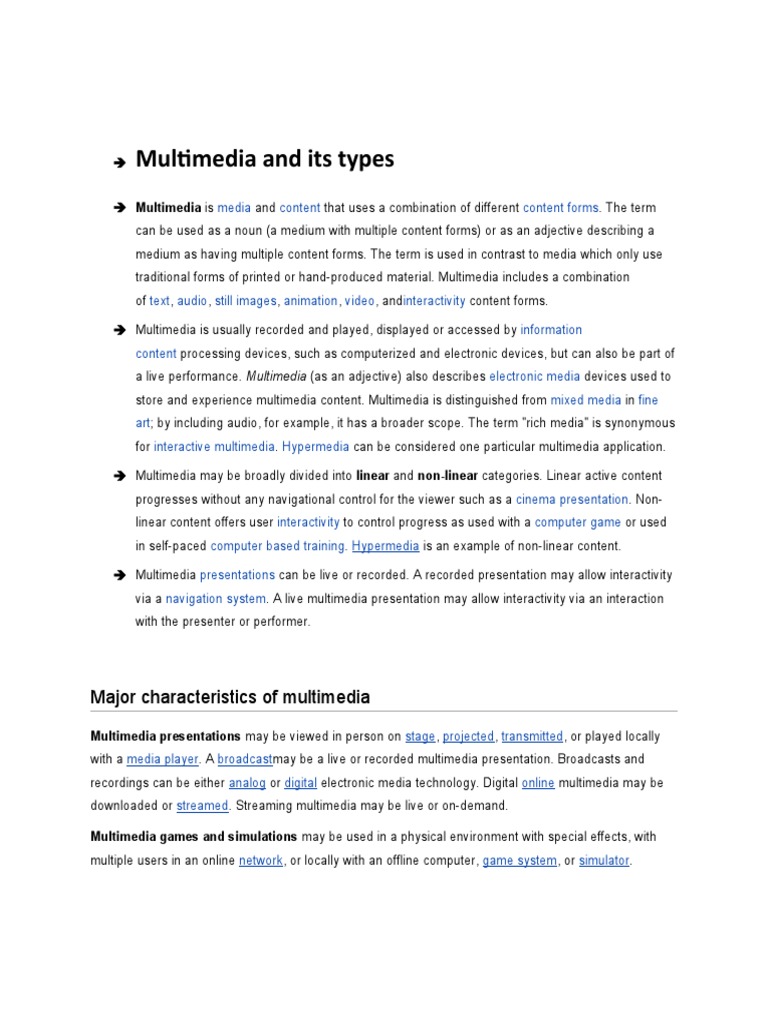 Multimedia and Its Types Major Characteristics of Multimedia