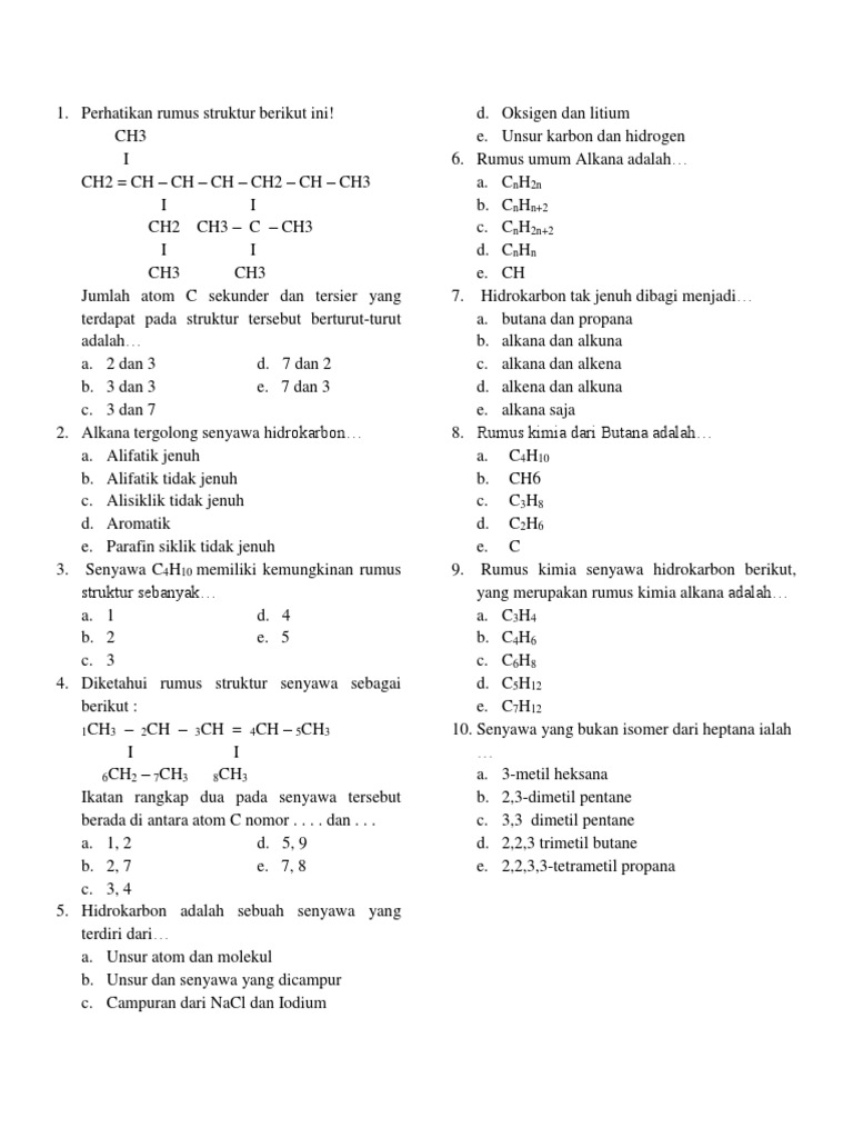 Senyawa C4h10 Memiliki Kemungkinan Rumus Struktur Sebanyak  