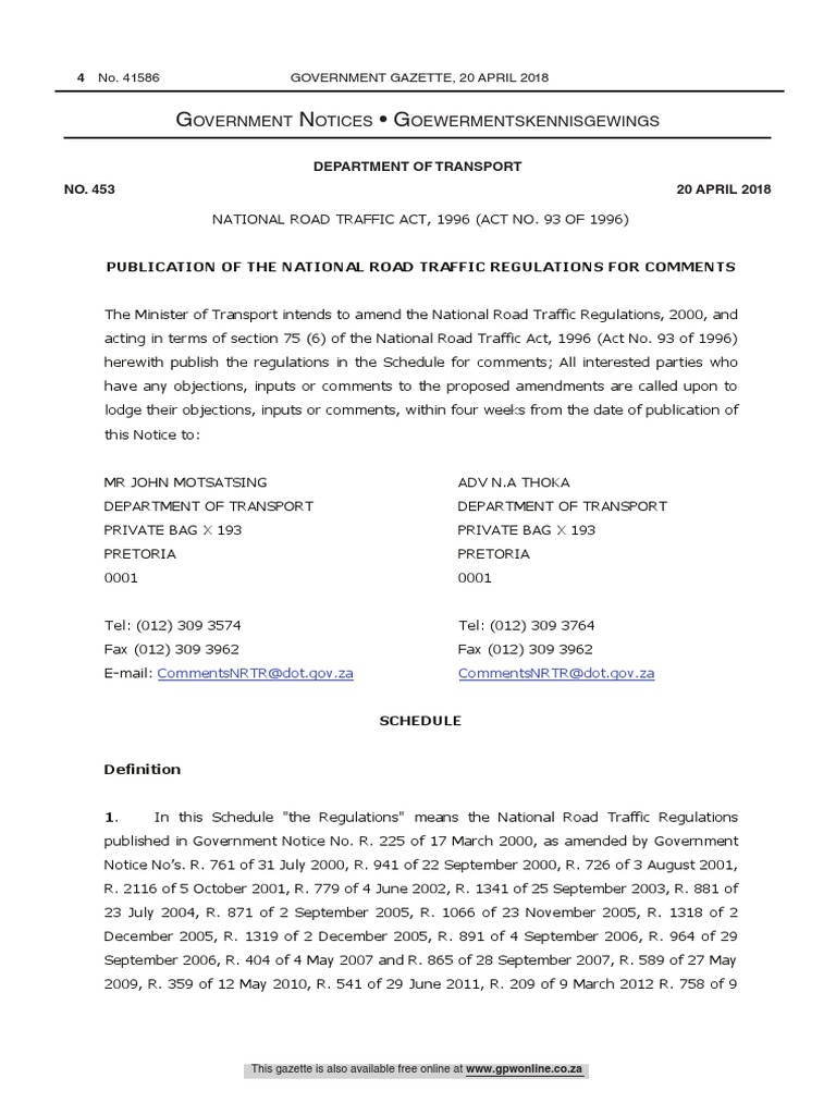 National Road Traffic Act Amendments PDF Driver's License