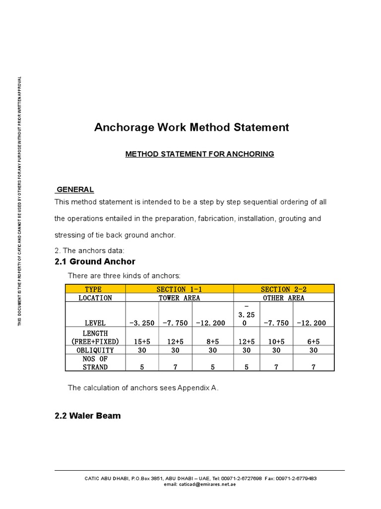 Ground Anchor Installation Method Statement | PDF | Anchor | Beam ...