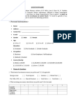 Questionnaire On Mutual Fund Invetment