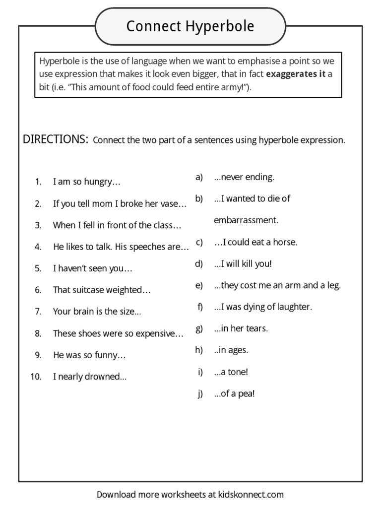 hyperbole worksheets sample pdf