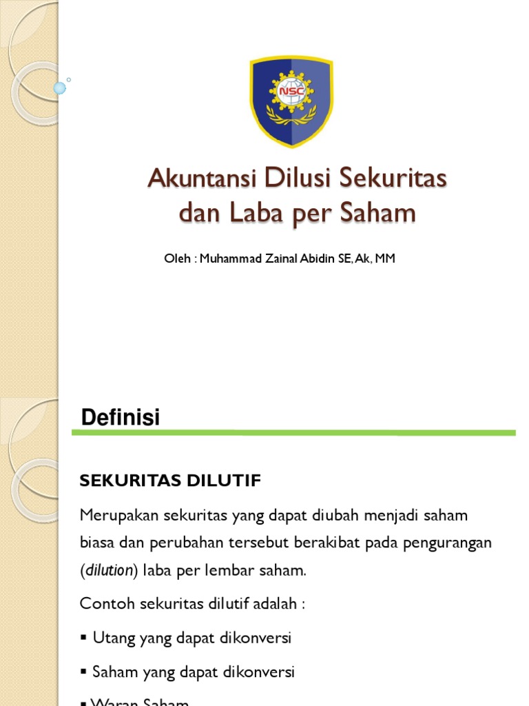 7-Akuntansi Dilusi Sekuritas Dan Laba Per Saham-20150426 | PDF
