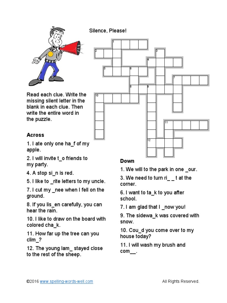 Printable Crossword Puzzles For Kids Silence PDF Leisure