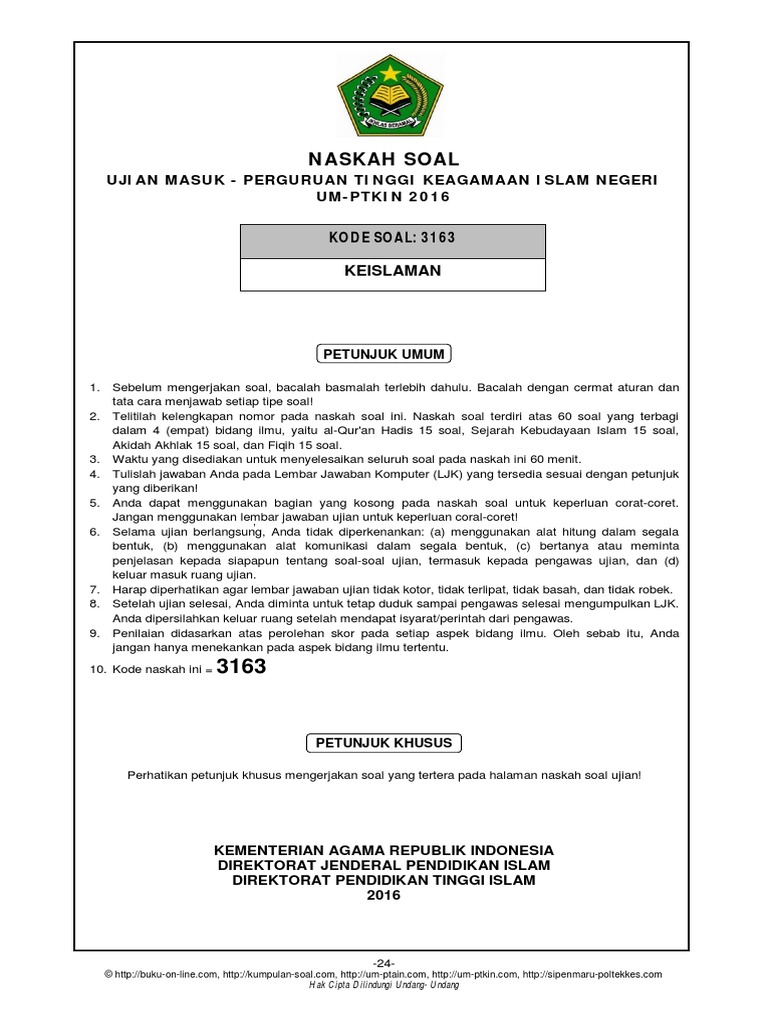2016 Soal Keislaman UMPTKIN 2016