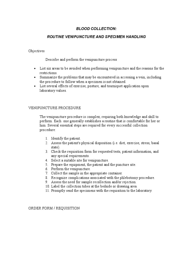 Venipuncture Procedure and Guidelines | PDF | Intravenous Therapy | Blood