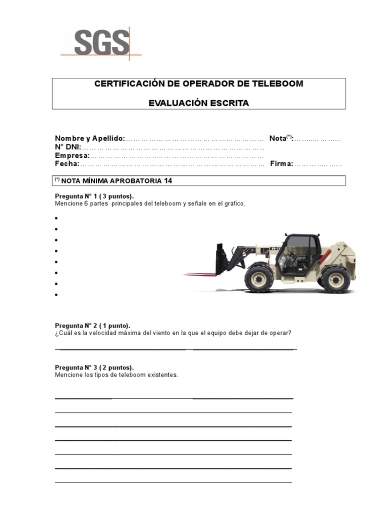 Evaluacion de Telehandler R00 | PDF