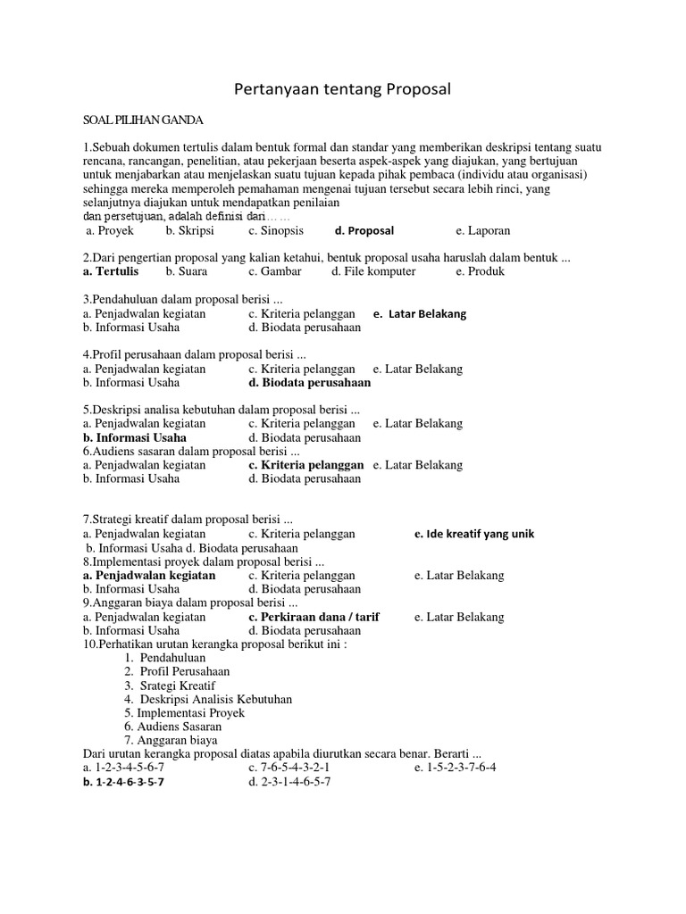 Pertanyaan Tentang Proposal