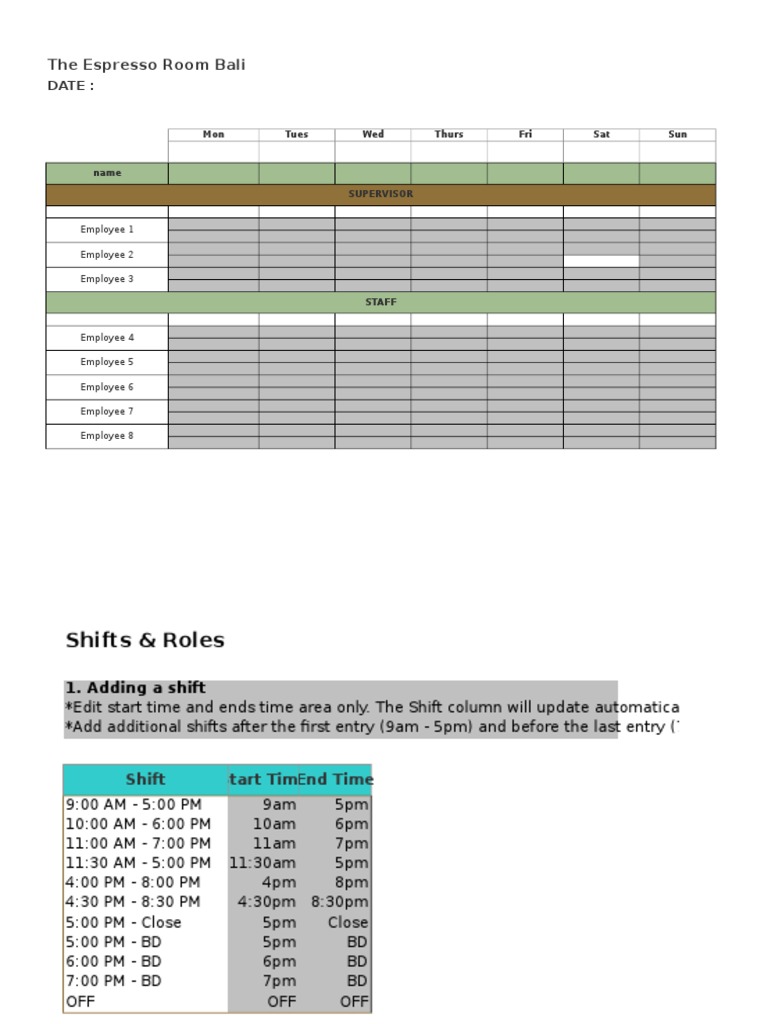 Restaurant Schedule Template 7shifts PDF
