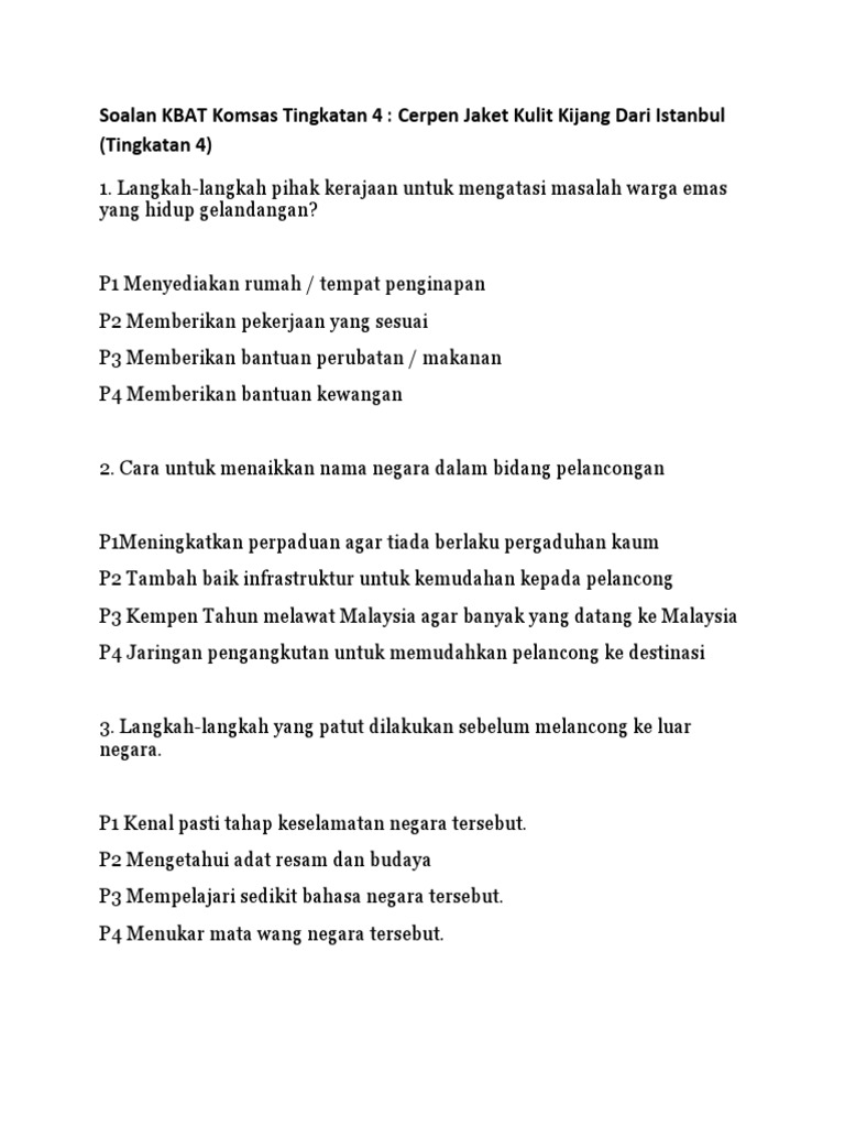 Soalan Kbat Jaket Kulit Kijang Pdf