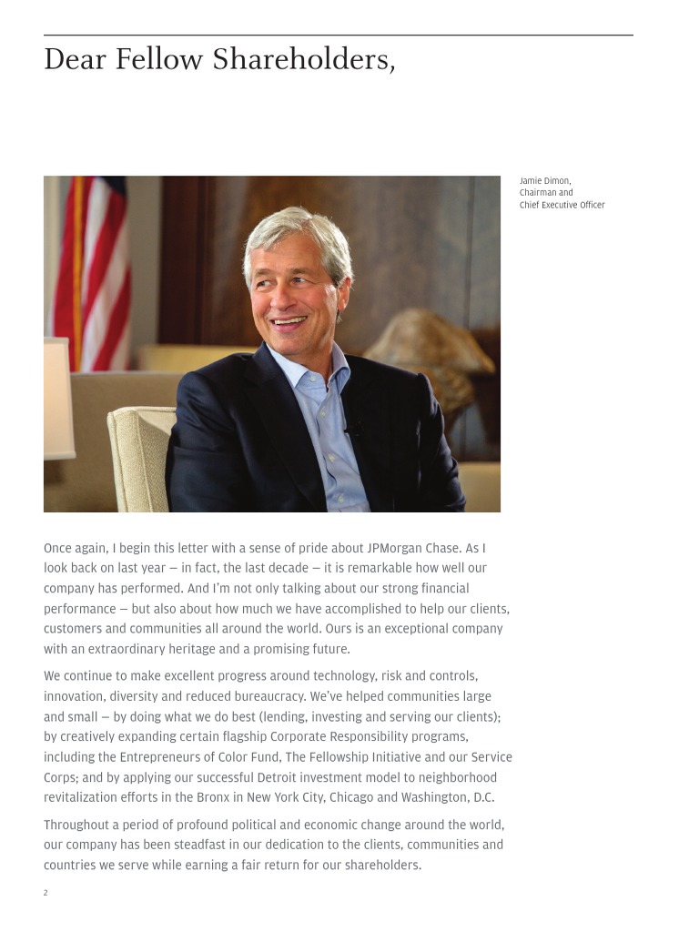 Jamie Dimon's CEO Letter to Shareholders 2017 Book Value S&P 500 Index