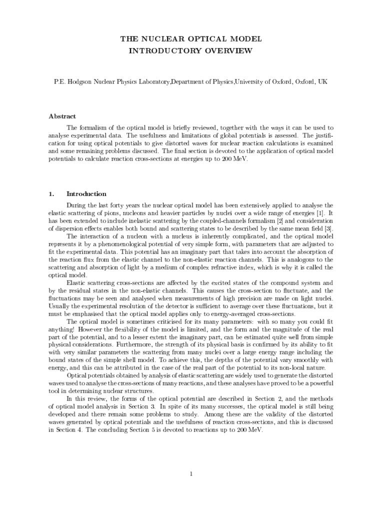 Overview of Nuclear Optical Model | PDF | Cross Section (Physics ...