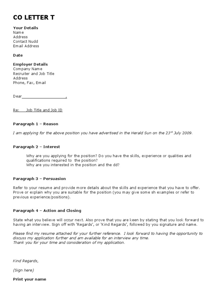 Co Letter T: Your Details | PDF