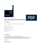 Biotechnology Entrepreneurship Book Outline