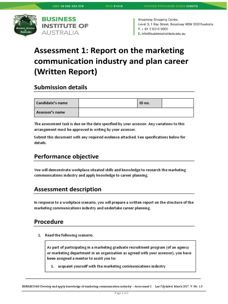 Assessment Task 1 Marketing Communications Educational Assessment