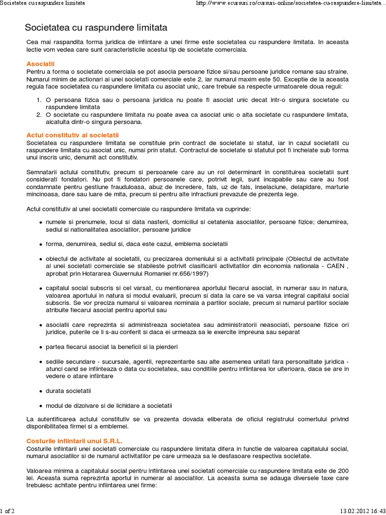 Societatea Cu Raspundere Limitata