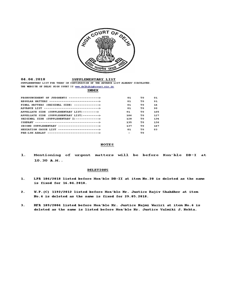 Cause List File PDF Judge Lawsuit