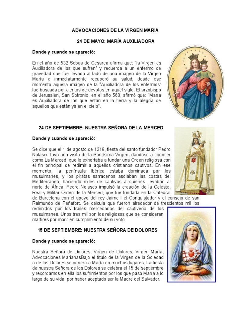 Advocaciones de La Virgen Maria María, madre de Jesús Religión y creencia