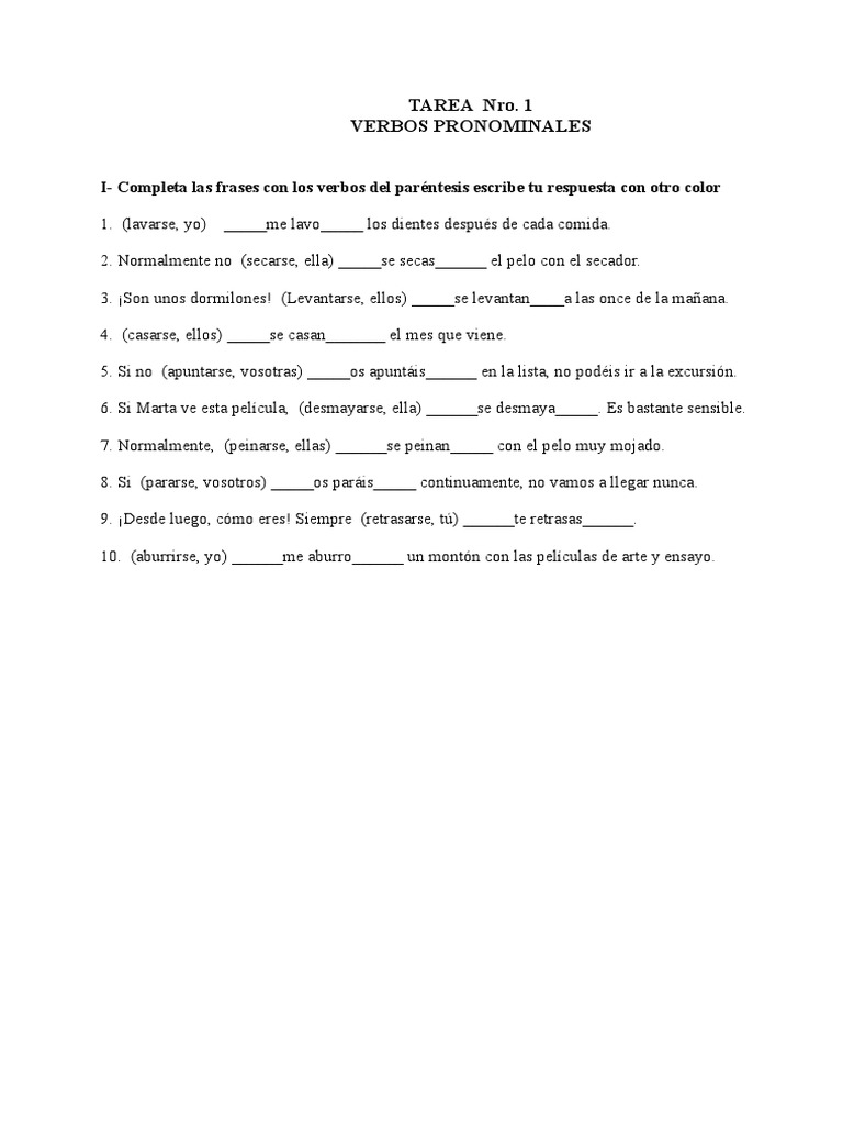 Ejercicios de verbos pronominales en francés | PDF | Artes del Lenguaje ...
