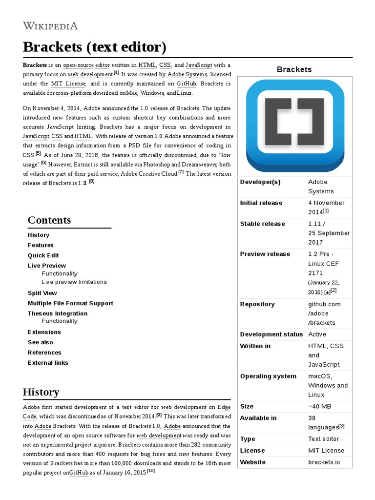 Brackets Text Editor World Wide Web Technology