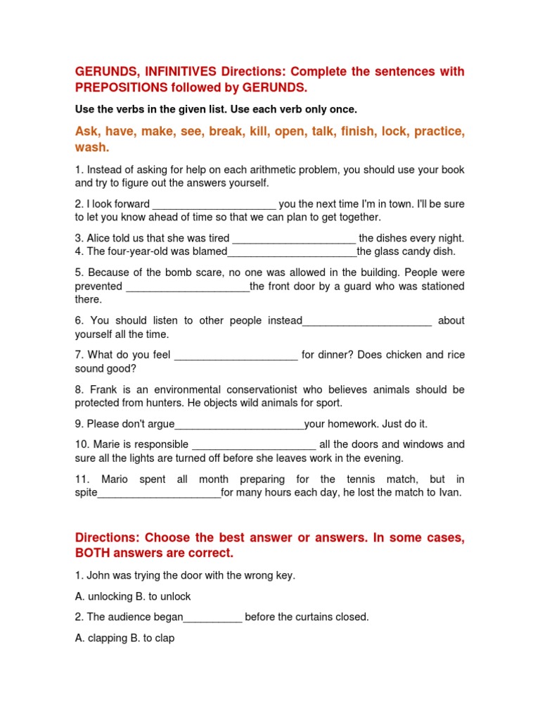 Exercises With Infinititive and Ing Forms | PDF