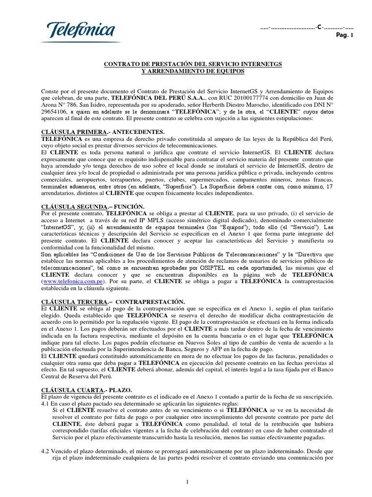 Modelo Contrato telefonia | Protocolos de internet | Internet
