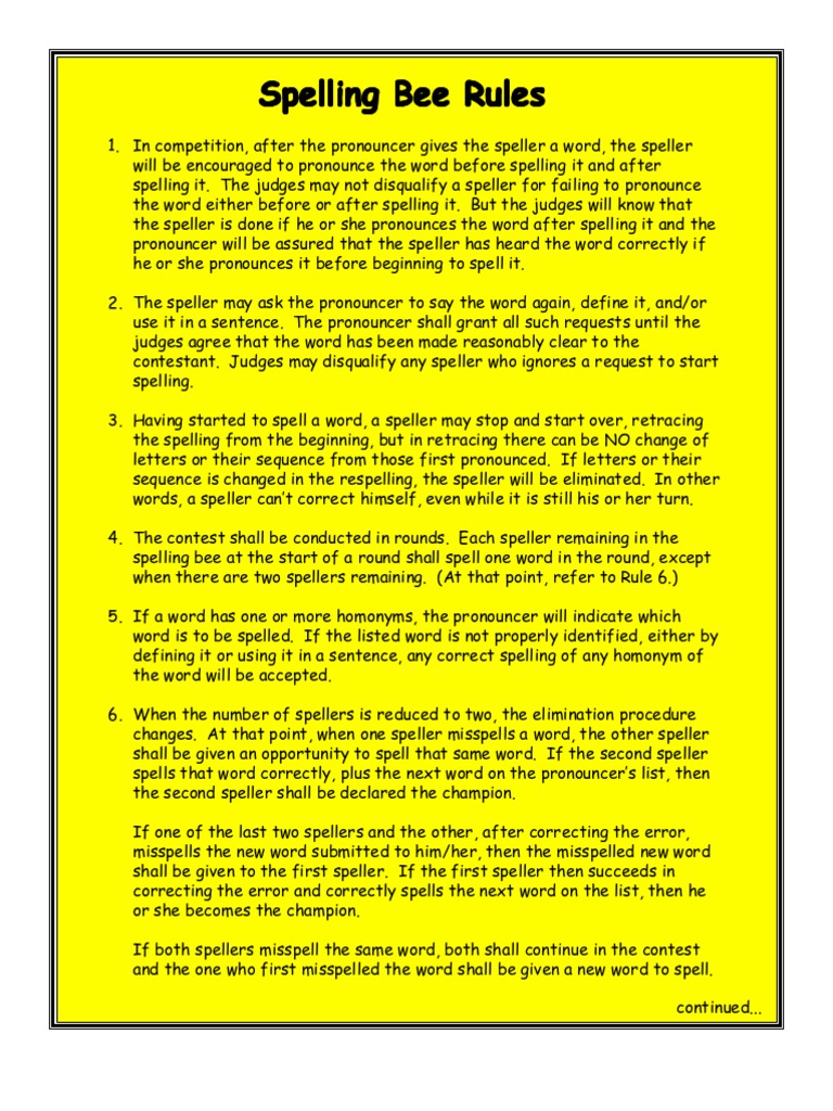 Spelling Bee Rules Spelling