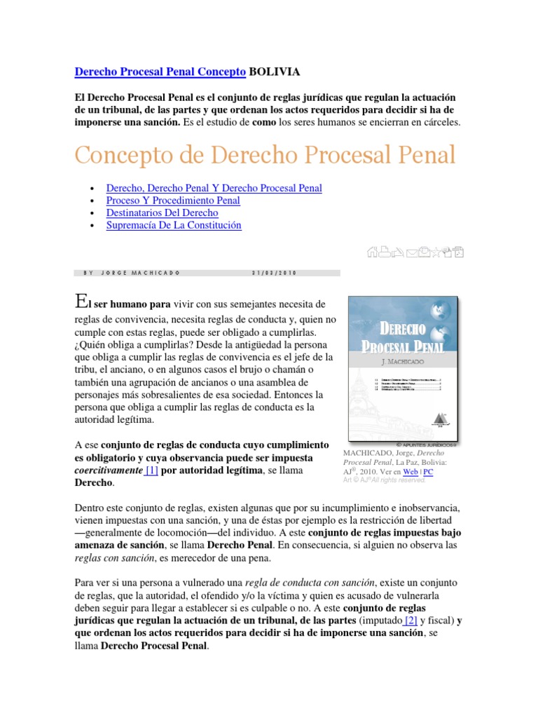 Derecho Procesal Penal Concepto BOLIVIA | PDF | Derecho penal
