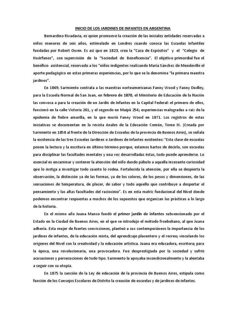 Historia de los Jardines de Infantes en Argentina | PDF | Jardín de ...