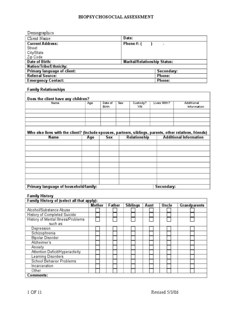 standard biopsychosocial template Substance Abuse Clinical