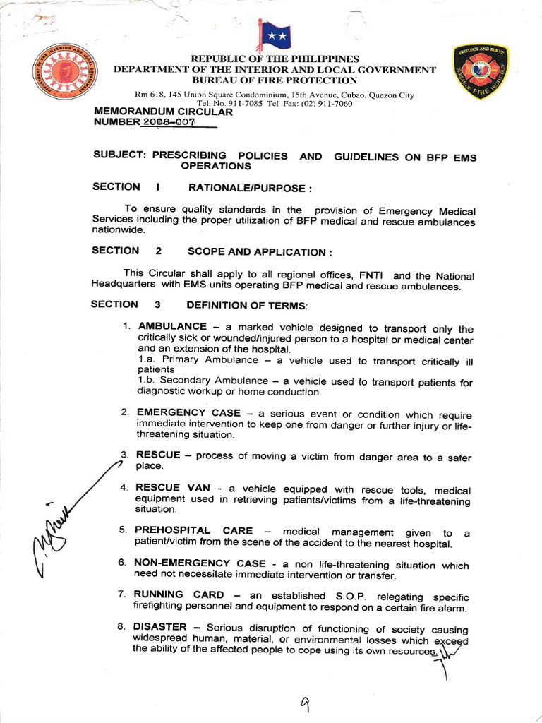 NR 2008-007 Prescribing Policies and Guidelines On BFP EMS ...