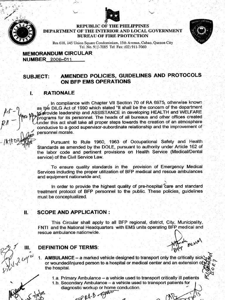 Nr 2008-011 Amended Policies Guidelines and Protocols on BFP EMS ...