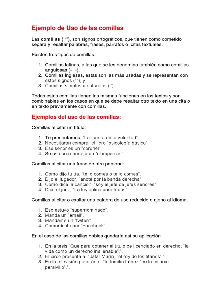 Ejemplo de Uso de Las Comillas | PDF