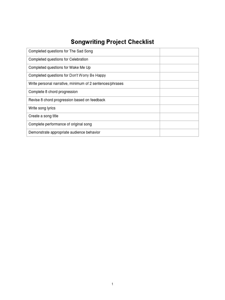 Songwriting Project Checklist Guide | PDF