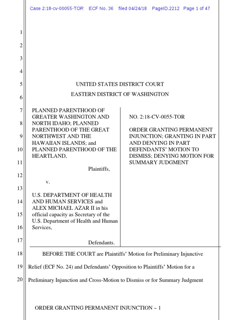 TPPP Ruling United States District Court, Eastern District of