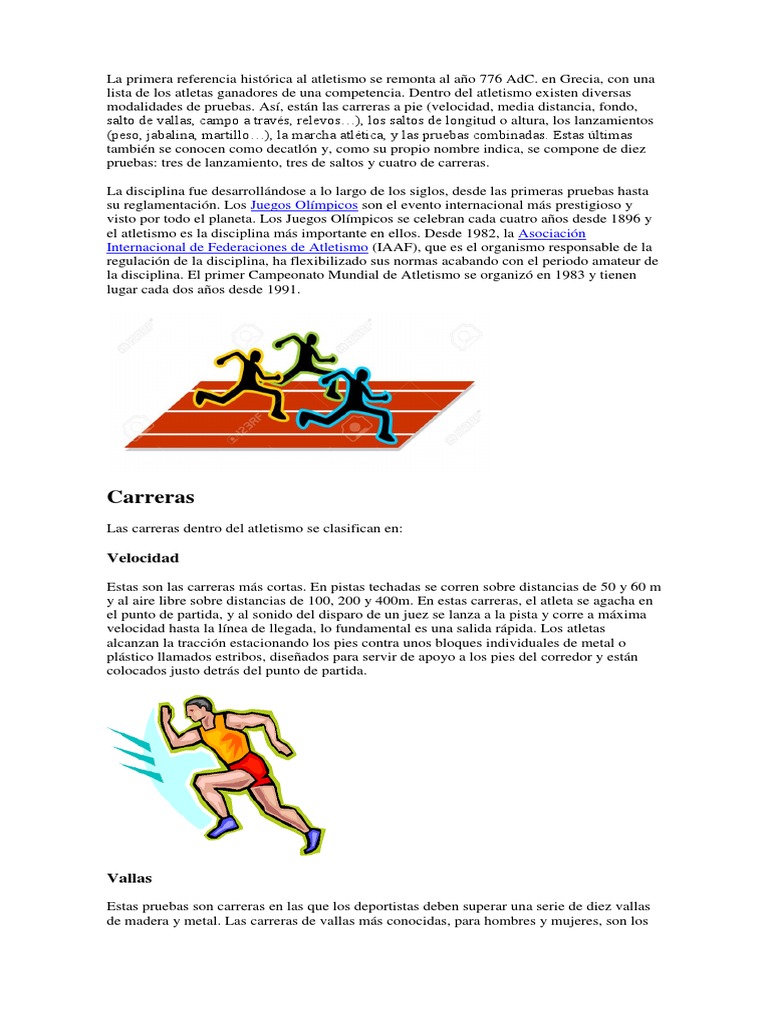 Pruebas y modalidades del atletismo | PDF | Deporte del atletismo ...