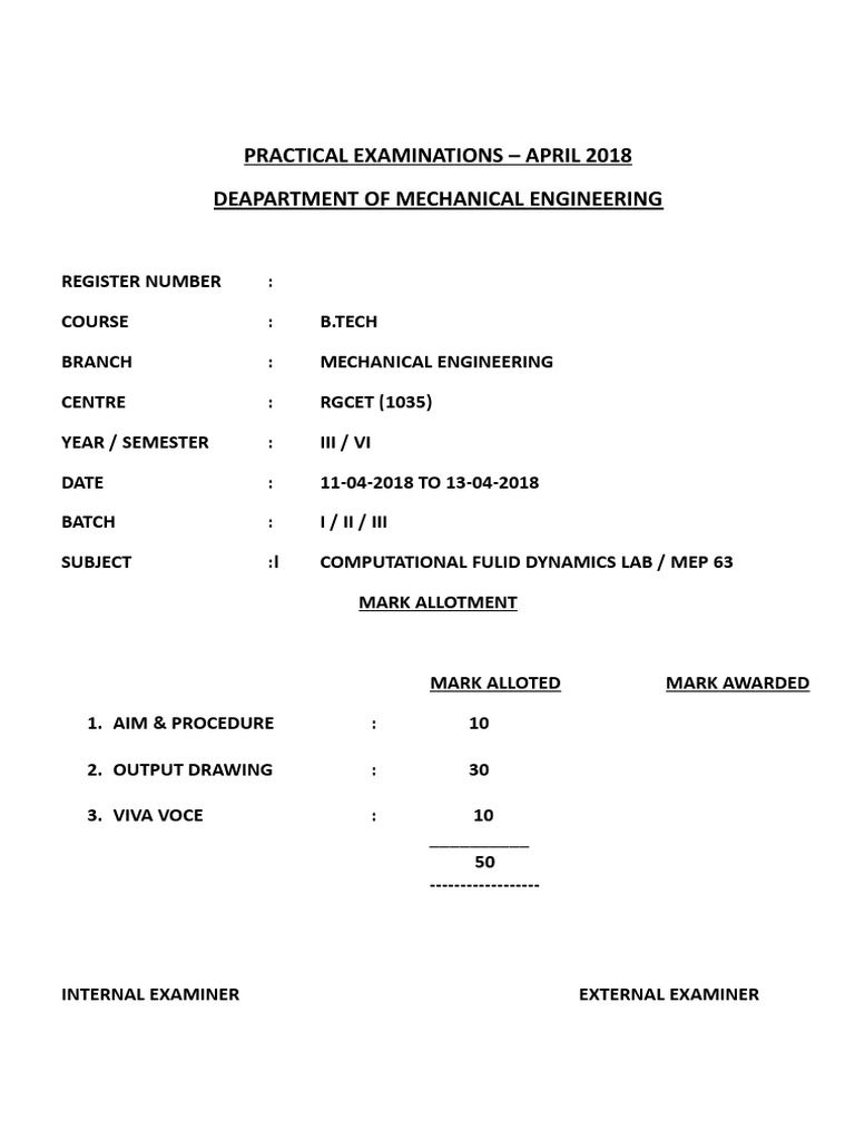 Practical Examinations - April 2018 Deapartment of Mechanical ...